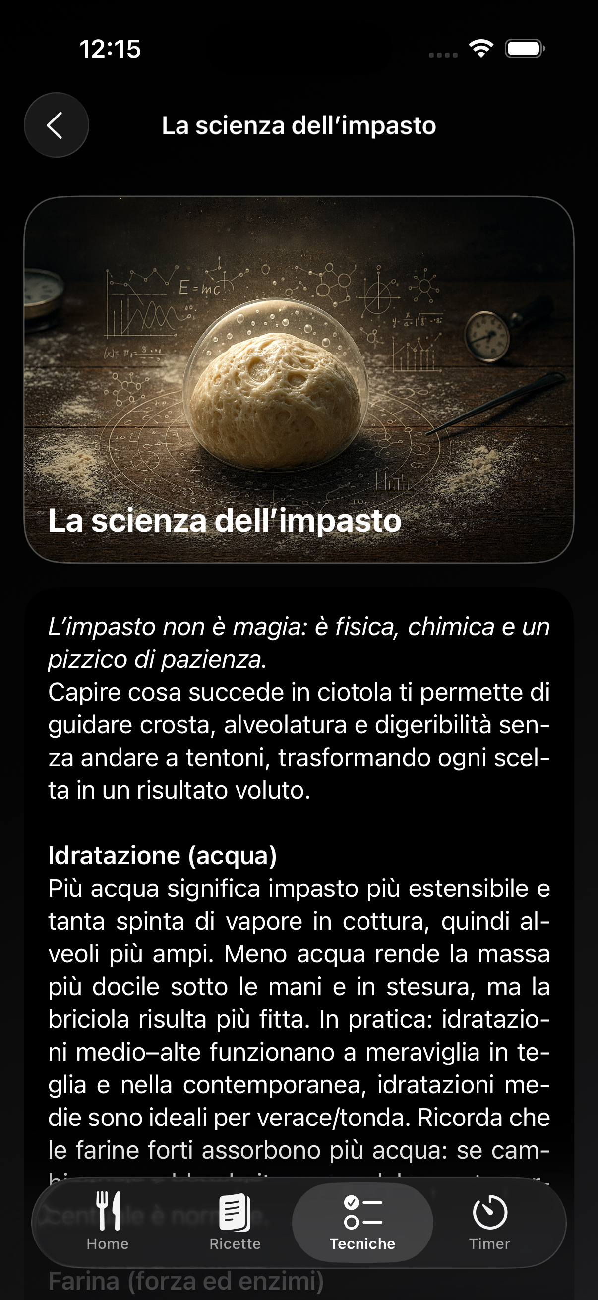 Screenshot del calcolatore ingredienti